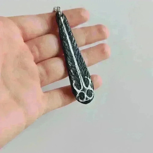 Reaper's Sword Goth choker necklace on a silver chain ✦ black teardrop pendant ✦ - Picture 8 of 14